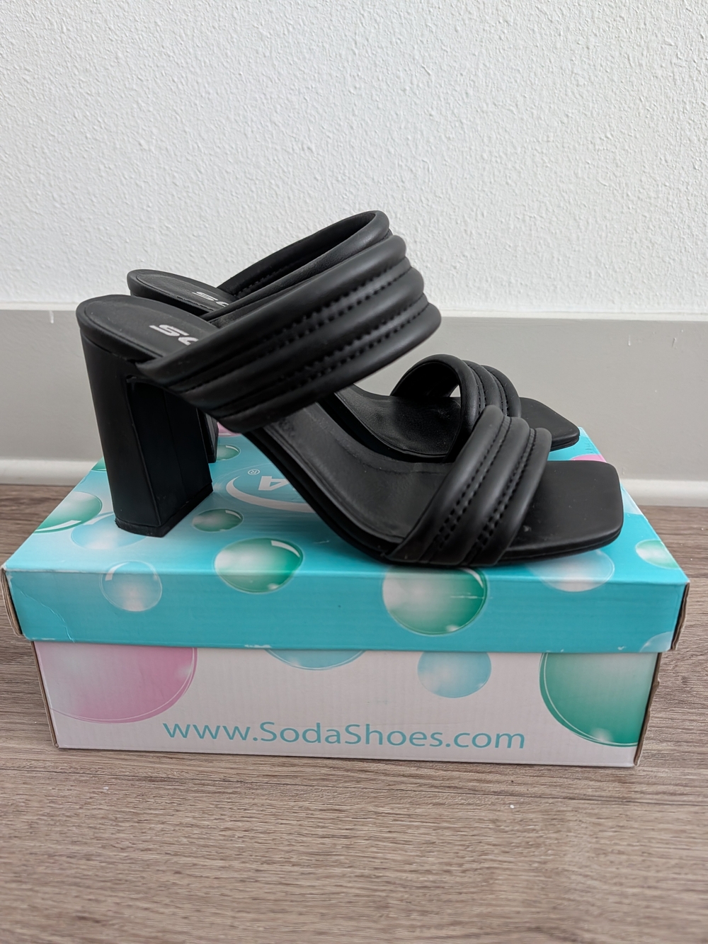 Soda Black Padded Strap Block Heel Sandals